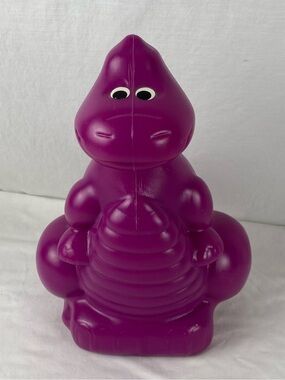 Vintage Purple Dinosaur Coin Bank Piggy Bank Plastic Playtoy Canada 8”
